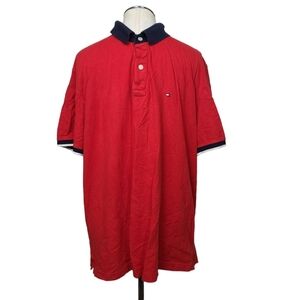 Tommy Hilfiger Short Sleeve Custom Fit Red Blue White Polo Shirt Men's XL